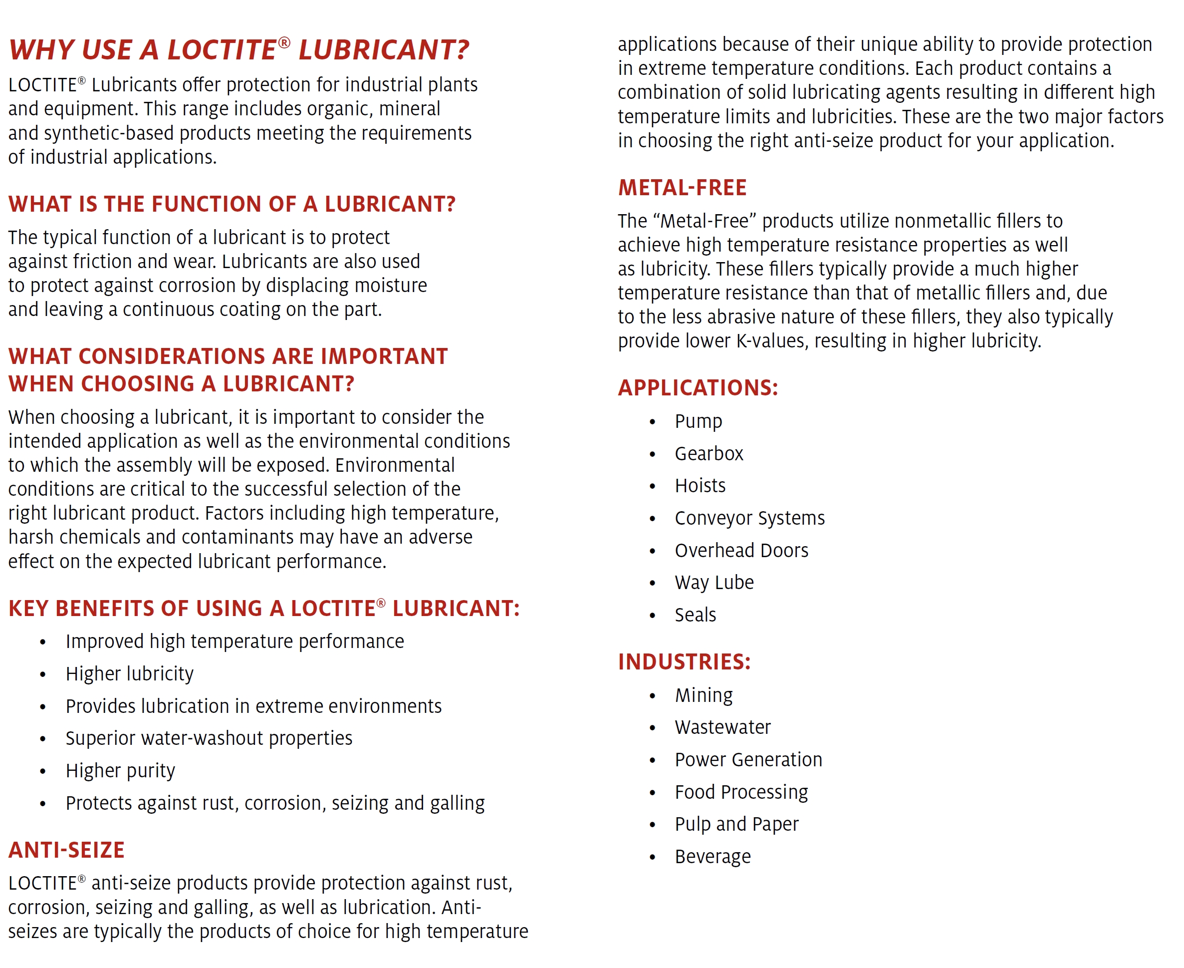 Loctite Anti-Seize Lubricants, LB8150, LB771, LB8008, LB8009