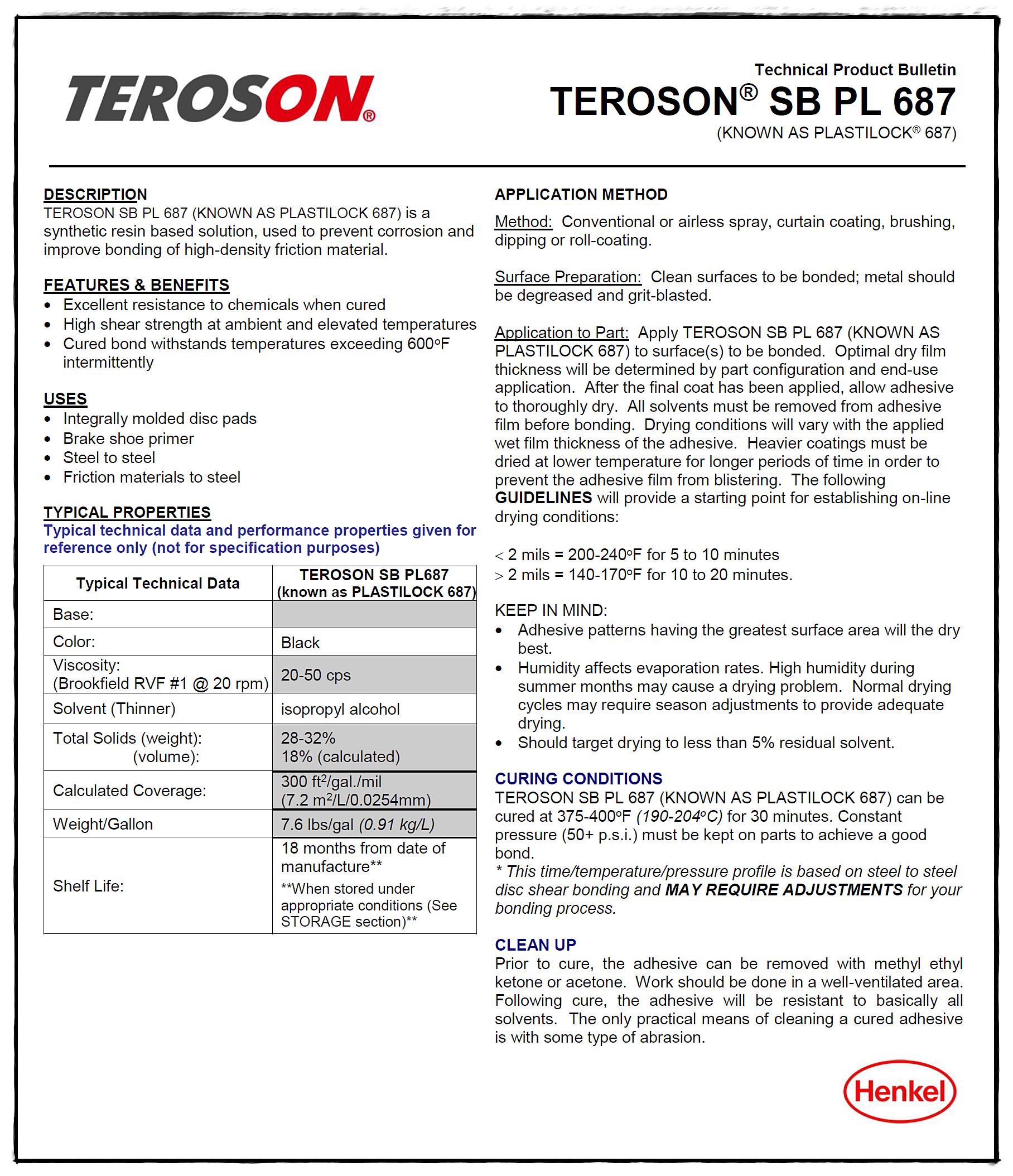 TEROSON SB PL687 FRICTION BONDING