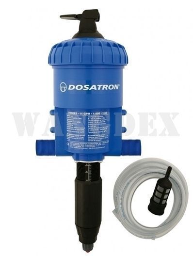 DOSATRON D25RE2
The standard dosing range D25 meets dosing needs from 10 l/h to 2.5 m3.
Injection range 0,2 - 2 % [1:500 - 1:50]
Water flow range 10 l/h - 2,5 m3/h
Operating water pressure 0,3 - 6 ba

