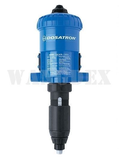 DOSATRON D25RE5
The standard dosing range D25 meets dosing needs from 10 l/h to 2.5 m3.

Injection range 1 - 5 % [1:1500 - 1:10]
Water flow range 10 l/h - 2.5 m3/h
Operating water pressure 0,3 - 6 bar